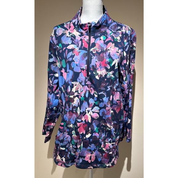 T by Talbots Navy Floral 1/4 Zip Size 2X - Picture 2 of 5